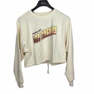 DESERT DREAMER Los Angeles Cotton Blend Crop Sweatshirt Ivory Washed White Sz XL
